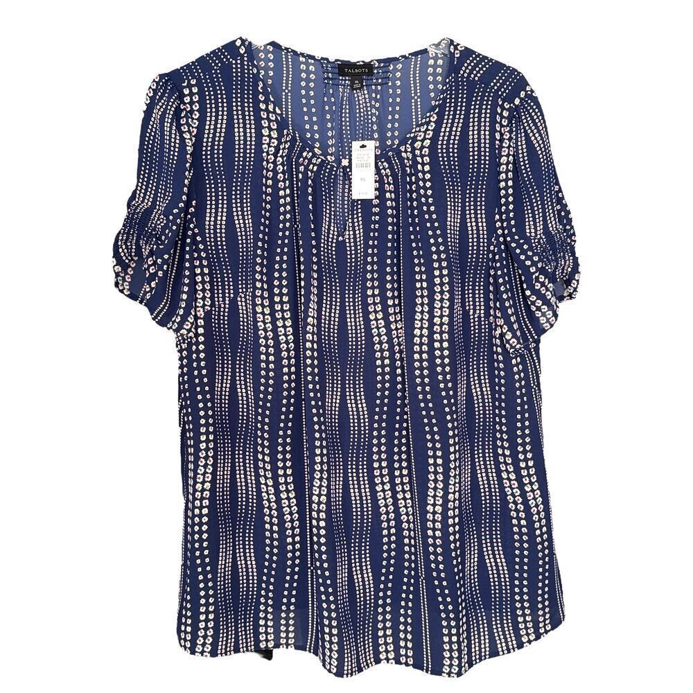 Talbots Navy Ditsy Flower Blouse XL